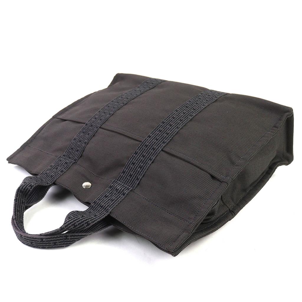 Excellent HERMES Tote Bag Her Line MM Serie Button Canvas Handbag Gray Women Used