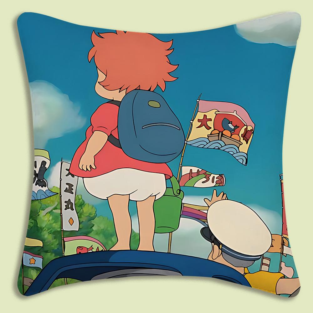 Cute Cartoon Ponyo Pillow Covers Cartoon Sofa Decorative Home Double-Sided Printing Short Plush Cute Cushion Cover