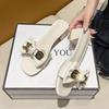 Thick-heeled Slippers Female Summer Wear High-heeled Cool Slippers Fairy Style Bow Slippers Temperament Elegant One-word Women's Shoes