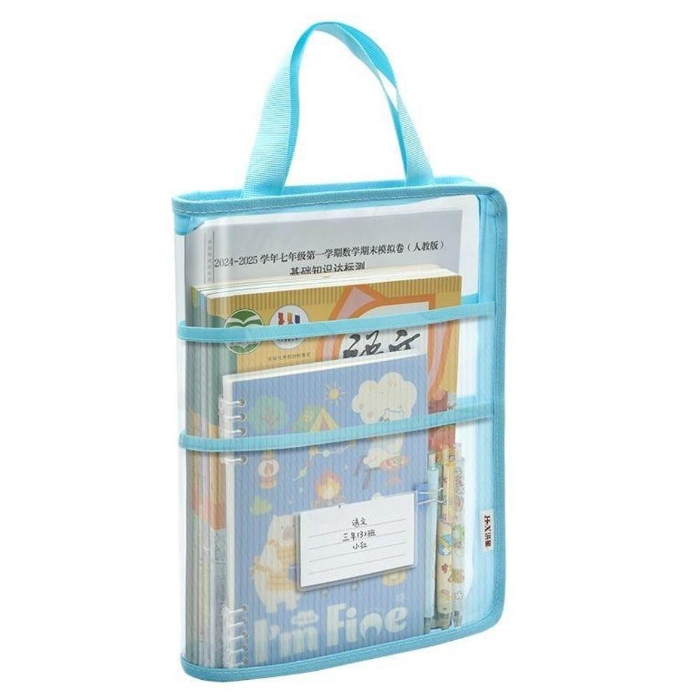 Large Capacity Kids Document Bag Visible Transparent A4 Handbag School Office Supplies