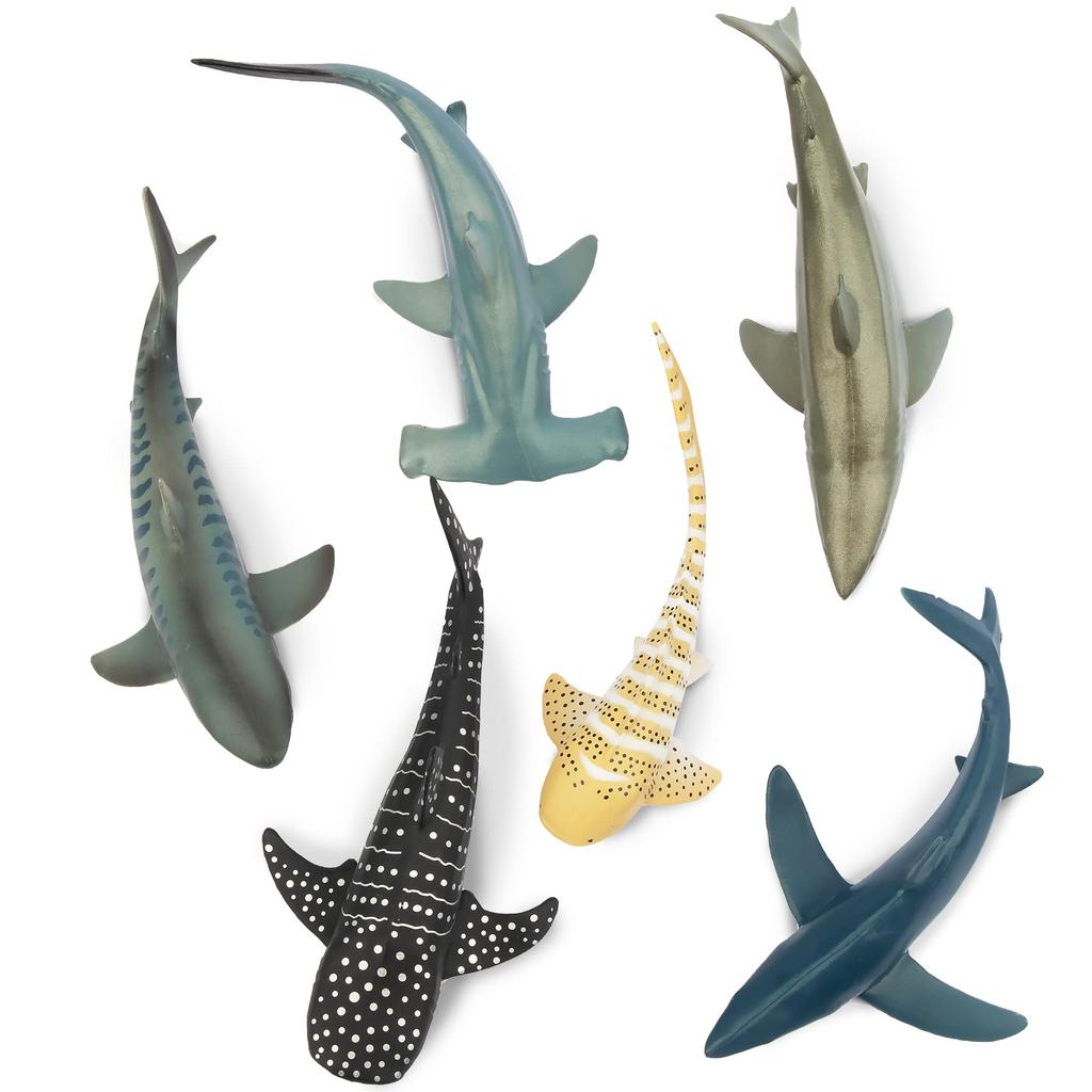 TOYMANY 6-teiliges Haifisch-Figuren-Set, Meerestierfiguren, 12cm-14cm, Lebensechte Fische und Meeresbewohner, Realistische Tiermodelle, Beliebtes Spielzeug für Haifisch