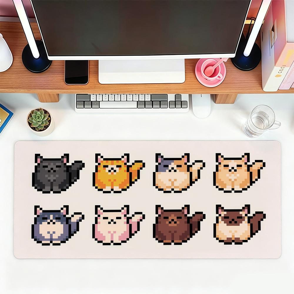 Kawaii Cartoon Pixel Kitten Mouse Pad For Office Gaming And Keyboards NonSlip Large Waterproof