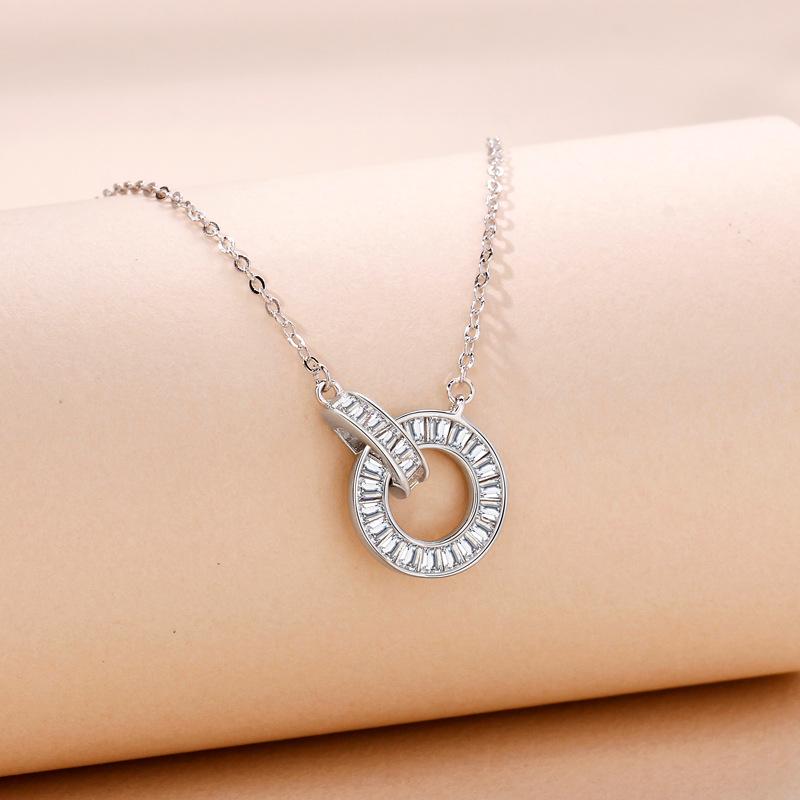 S925 Sterling Silver Roman Diamond Double Ring Necklace for Women - Elegant, Versatile, Light Luxury Clavicle Chain S925 Silver
