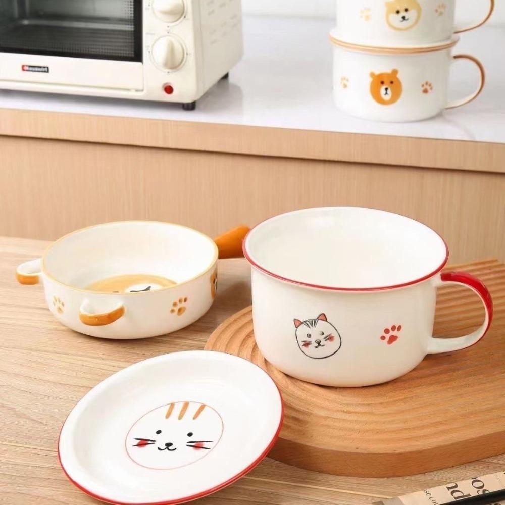 6-Inch Ceramic Instant Noodle Bowl,with Lid Spoon Handle,Personal Special Rice Bowls Noodle Office Workers, Dormitory Soup Set