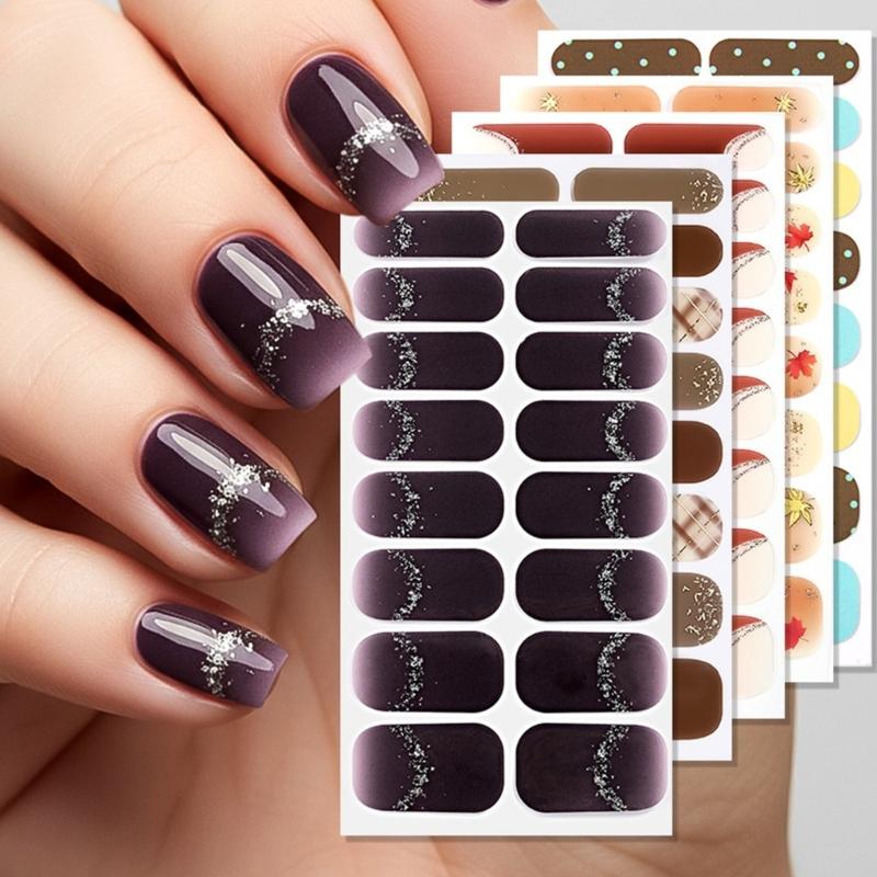 Strong Adhesive Nail Strips Polish Film Decals Stick On Art Decals Without LED Lamps Curing Stylish and Long Lasting