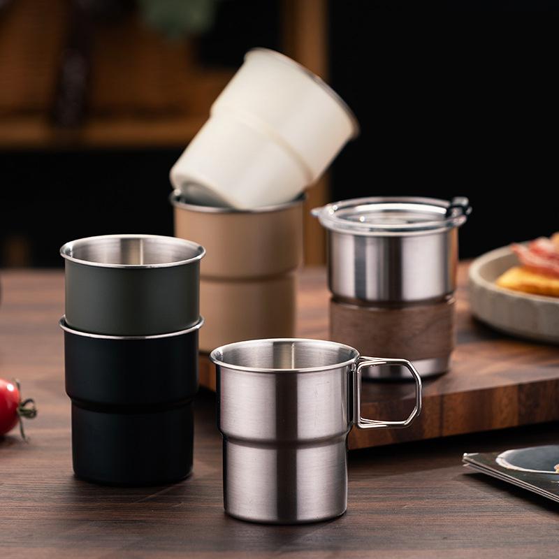 280ML Beer Wine Cups with Lid Stainless Steel Camping Cup Tea Coffee Milk Mug Stackable Picnic Water Cup for Travel Hiking