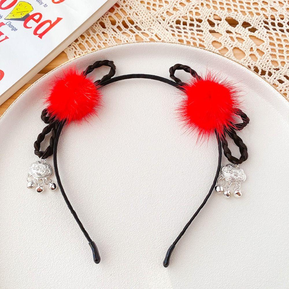 Chinese Style Hanfu Wig Headband Pearl New Year Headwear Tang Suit Flower Tassel Headband  Children
