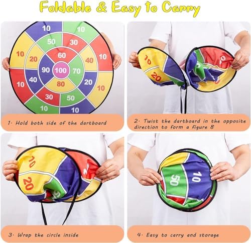 Dinosaur Dart Board for Kids 26 Inches Double-Sided Safe Game with 16 Balls Montessori Toys Indoor Outdoor Play Gift