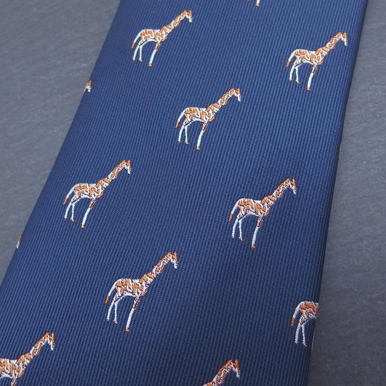 [CUFFSMANIA] Gravata Azul Marinho com Padrão de Girafa Engraçada e Única
