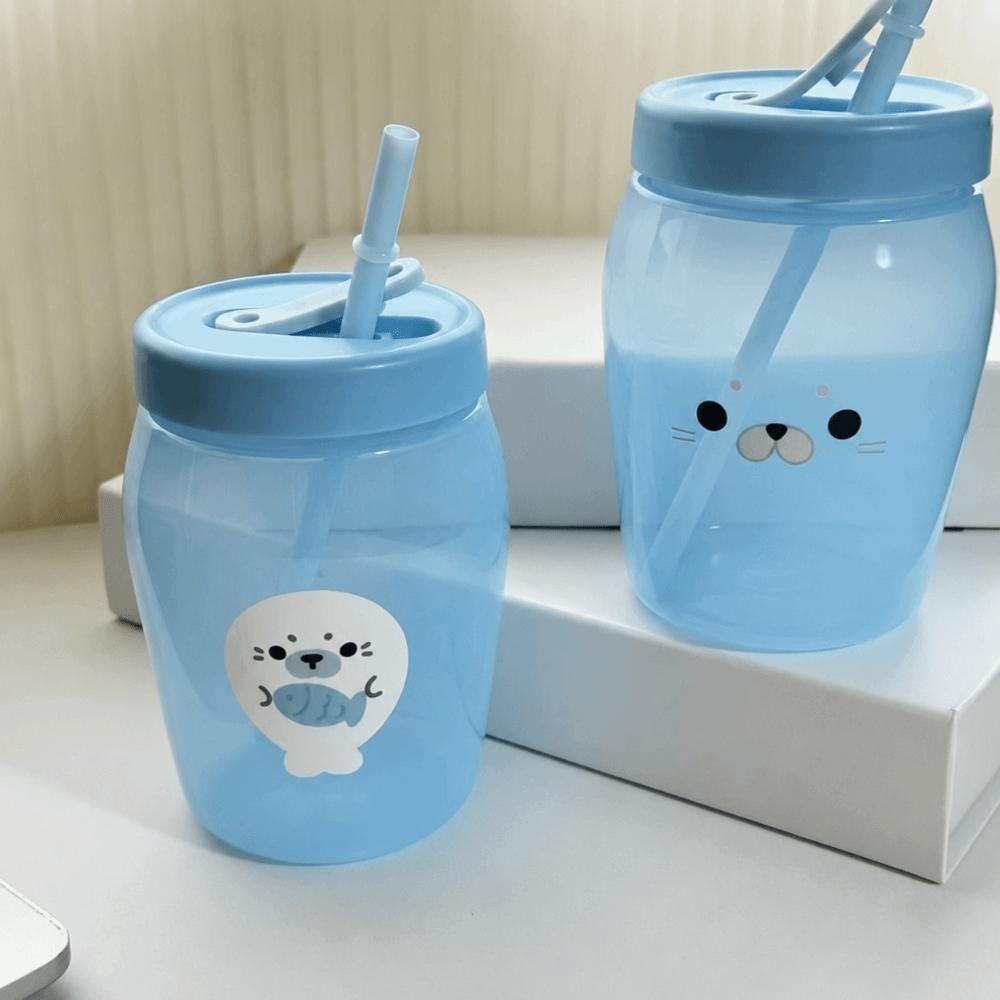 Seal Print Straw Cup Food Grade PP Water Bottle Durable Tumbler