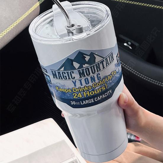 Stainless Steel Ice Cup 900ML Large Capacity Insulation Tumbler with Straw Car Coffee Cup