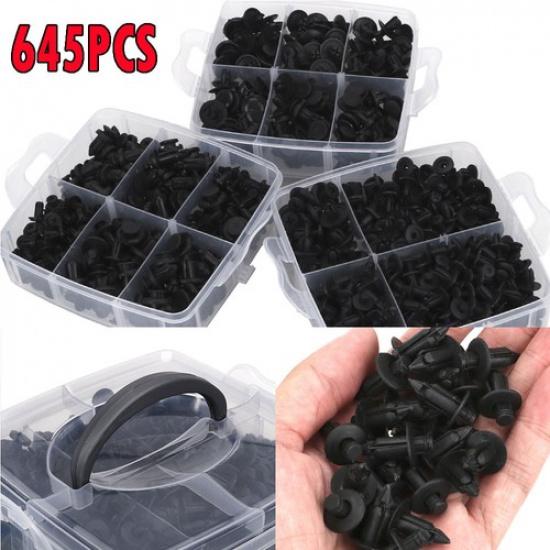 645PCS Plastic Rivets Fastener Fender Bumper Trim Push Pin Clips Free Remover EV