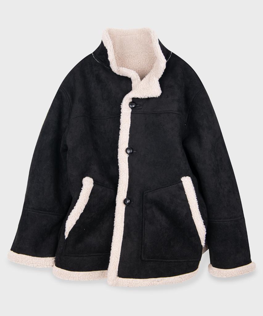 Place Studio Wende Lammfell Übergröße Mustang Jacke Wildleder [Braun]