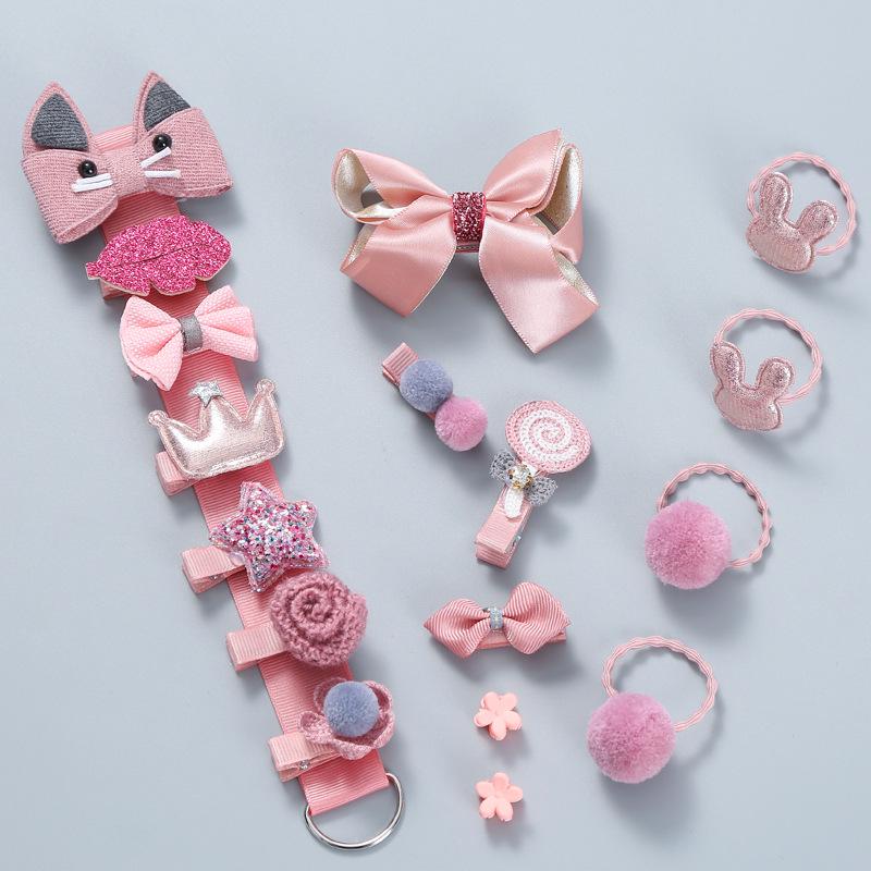Korean Style 18-Piece Children's Hair Clips Gift Set - Hair-Friendly Bows & Crown Hairpins for Girls