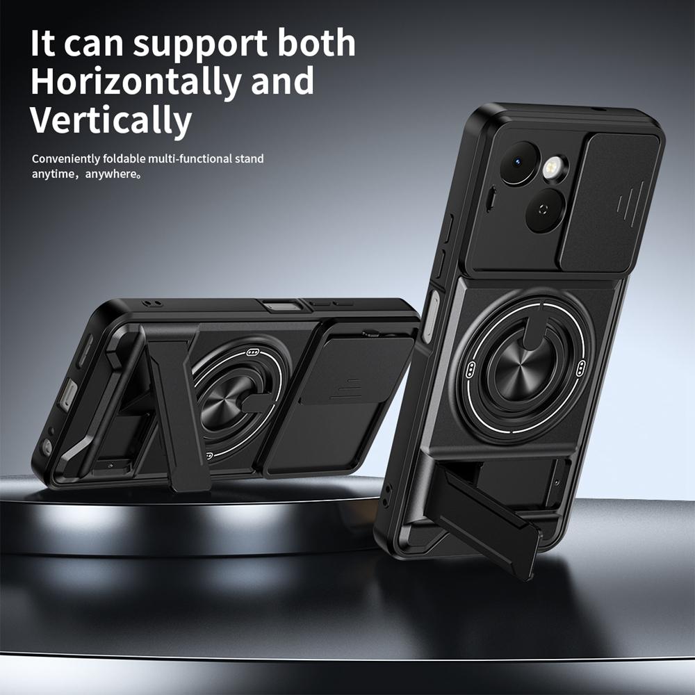 KEYSION Magnetic Phone Case for TECNO Spark 40C 4G Slide Camera Protection Upright Kickstand 360° Ring Shockproof Back Cover