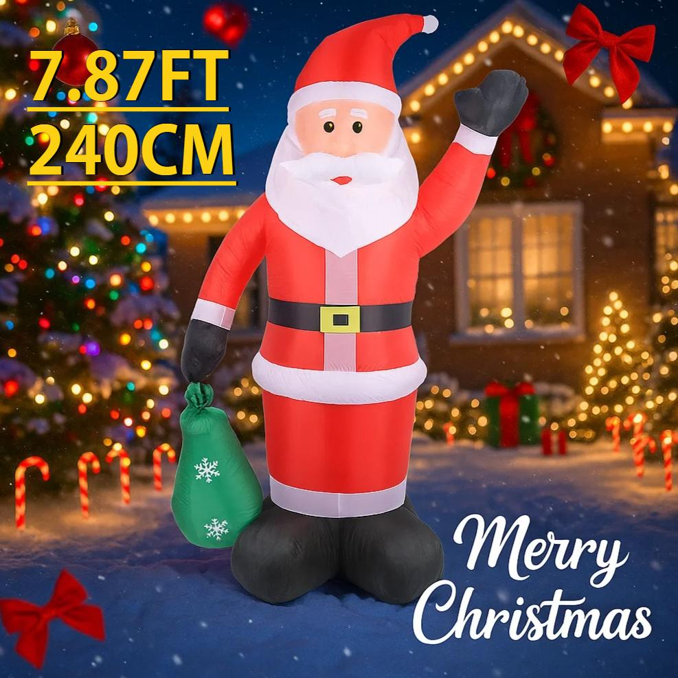 7.87FT LED Light Xmas Inflatable Santa Claus Gift Bag Toy Yard Party Decor Home Decor Supplies Ornaments Christmas Holiday Gift