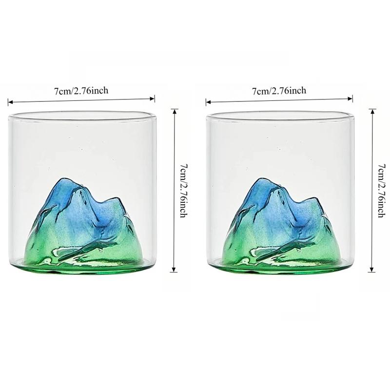 2 Stück Party Luxus Mehrfarbige Glasbecher Personalisierte Trinkgläser Eisbergförmiger Glasbecher Kreativer Berglandschafts-Tassen