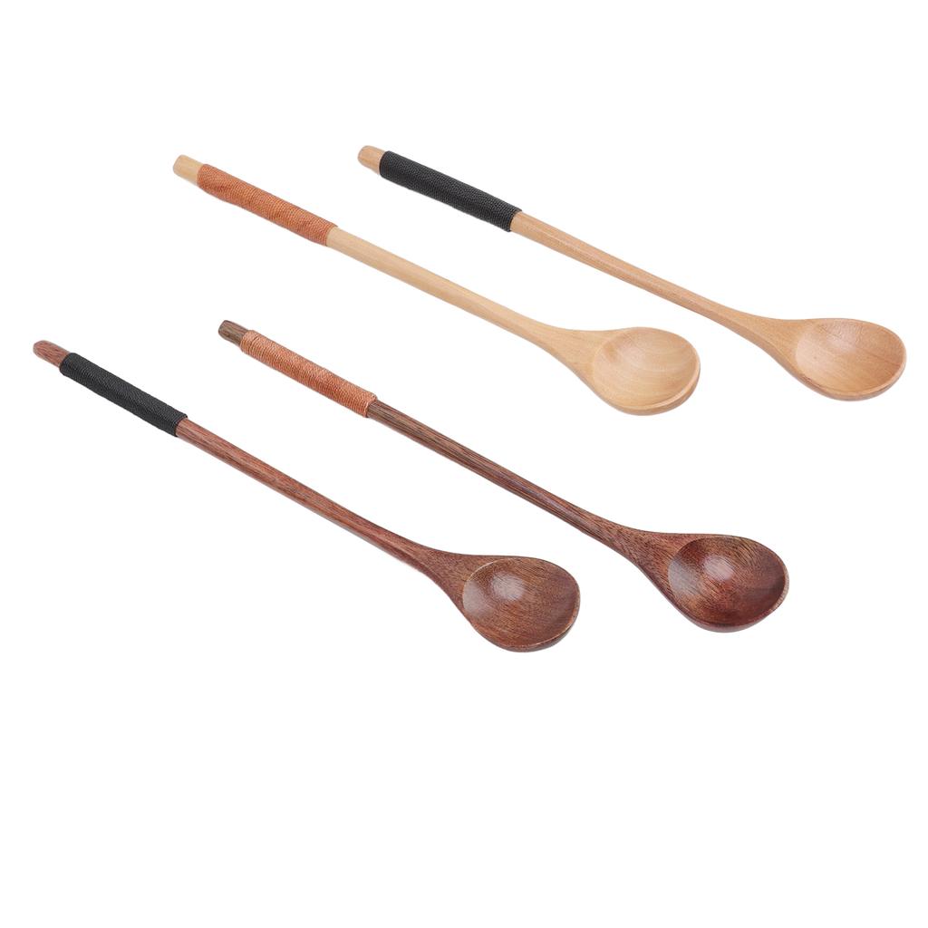 4 Pezzi Cucchiaio in Legno con Manico Lungo per Caffè, Miele, Mescolare, Cottura, Mescolanza, Servire, Utensili per Artigianato