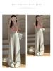 Petite American White Floral High-Waist Drapey Wide-Leg Sweatpants for Women, Summer 2025 Collection.