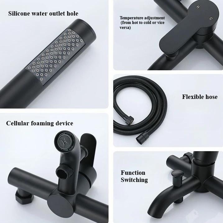 304 Stainless Steel Bathtub Faucet Hot and Cold Mixed Water Valve Triple Joint Simple Elbow Shower Faucet and Shower Head