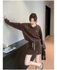Versatile Shawl Hoodie Skirt Set for Women - Autumn 2026, Korean Style, Round Neck Top with Slimming Short Skirt