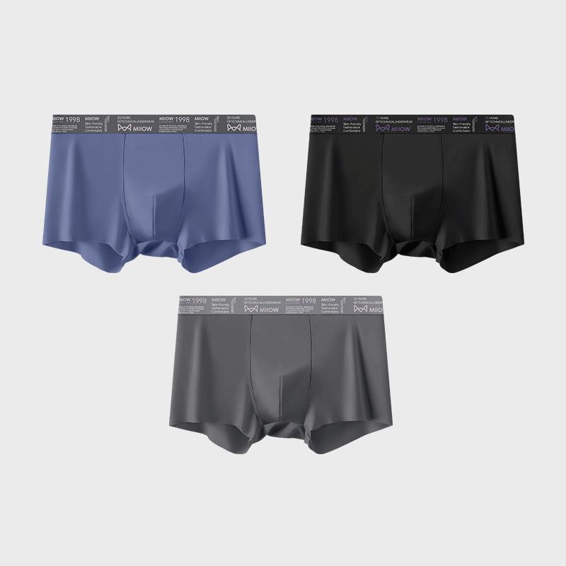 3pcs Ice Silk Underwear Men's Plus Size Flat Corner Underwear Comfortable and Breathable Solid Color Seamless Underwear Boxer Brief