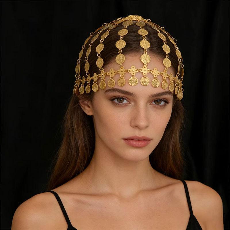 Coin Tassel Hair Chain Retro Ethnic Style Exaggerated Exotic Multi-Layer Court Style Gold Headdress Hair Accessories