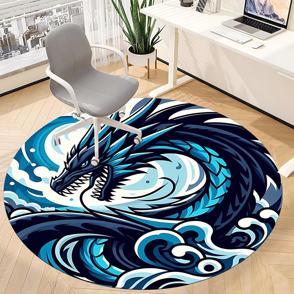 1pc Ocean Dragon Office Round Area Rug, Under Office Chairs Bedroom Living Room Home Decor, Room Deco