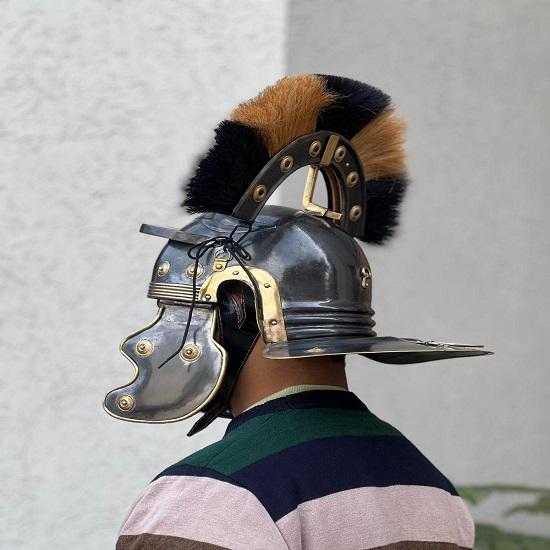 Roman Centurion Helmet Metal Armor Black or Brown Plume Cosplay Display