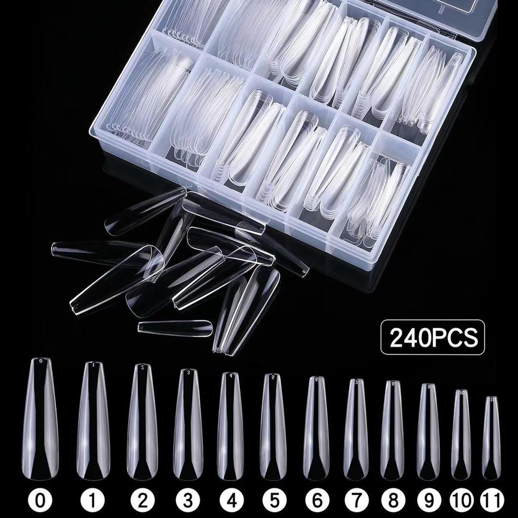 Nail Art Tips - 240-Piece Box, Long Denim, Ballet, Trapezoidal & Oval False Nails