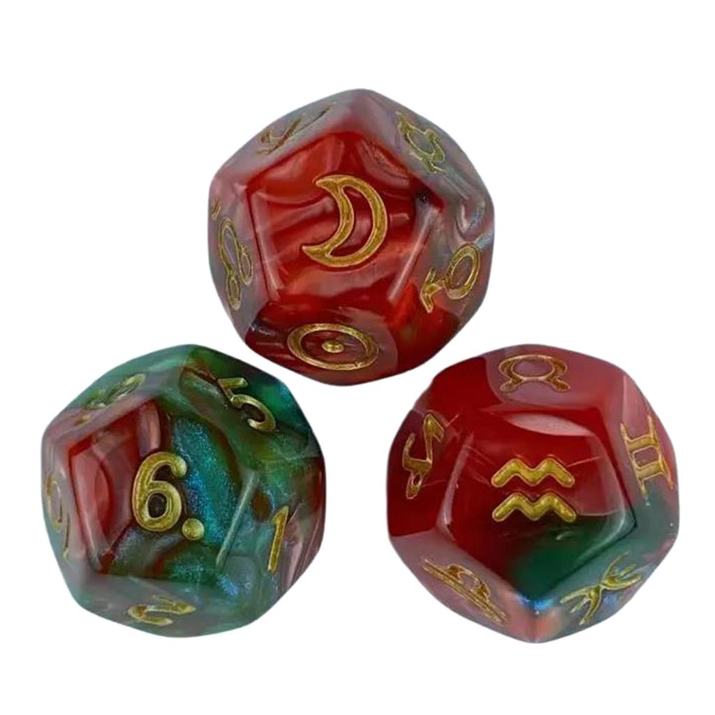 3Pcs Acrylic Astrology Dice Signs Planets Numbers 12-Sided Dice Divination Tool Tarot Constellation Dice Easy To Use