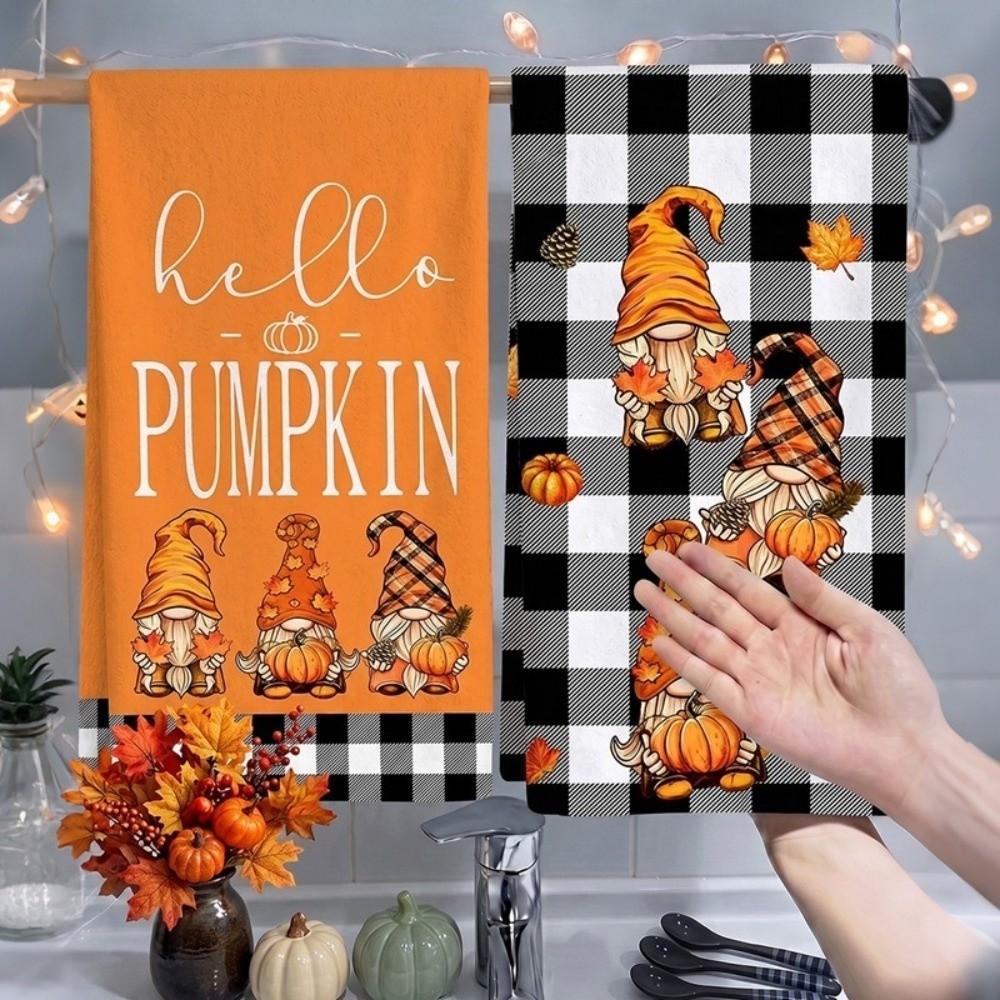 2Pcs Soft Absorbent Kitchen Hand Towels Maple Leaf Hello Pumpkin Kitchen Towel  Bathroom