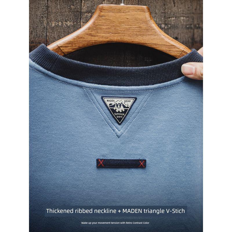 Retro Color-Blocked T-Shirt with Ribbed Neckline, Drop Shoulder Sleeves, Loose Fit, Air Layer, Contrasting Color Short-Sleeve Men's Summer Wear