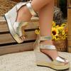 Fashion Fashion Gold Chunky Platform Gladiator Sandals Women 2025 Summer Round Toe Wedge Heel Cover Heel Sandals Sexy Party Dress Shoes