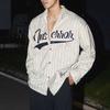 Men's Clothing Autumn Trendy American Vintage Striped Letter Embroidery Shirt Y2K Casual Streetwear Oversized Long Sleeve Tops