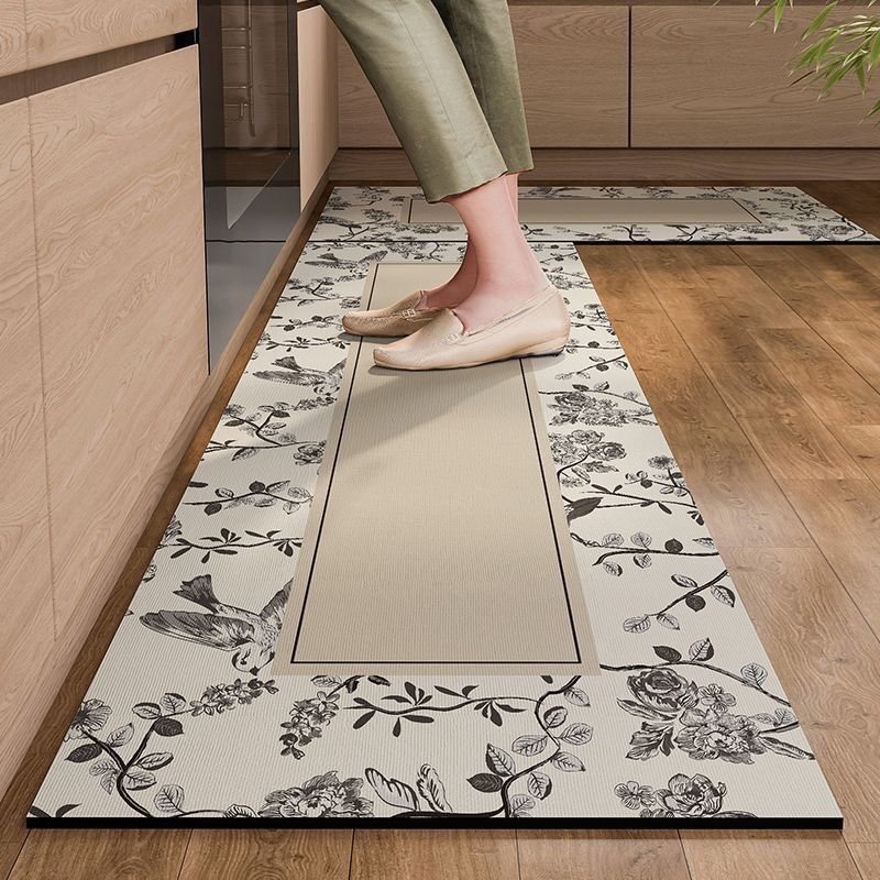 French Retro Floral Kitchen Mat, Dishwasher Safe Non Slip Splash Proof Cushioned Floor Mat for Farmhouse Home Decor