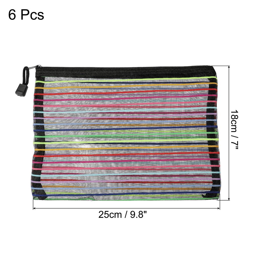 6Pcs A5/B6 Mesh Zipper Pouch Rainbow Color File Bags Colorful Nylon Mesh Document Bag Multipurpose Travel Bags File Organizer