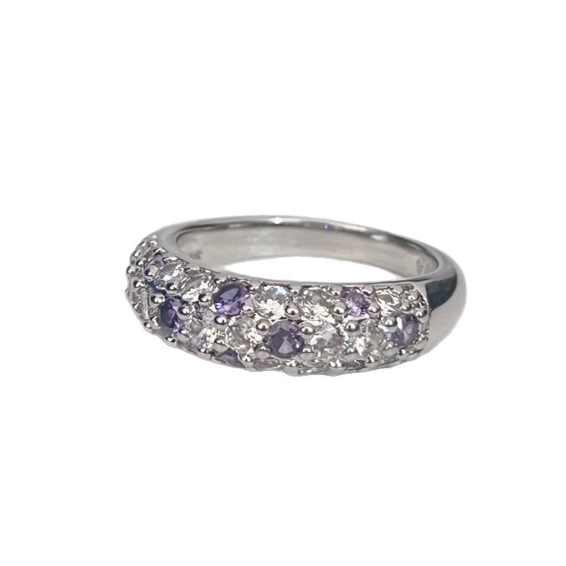 "Dream Garden" French Retro Light Luxury Purple Diamond Gypsy Ring, Half Circle Row Of Diamonds, Niche High-End Ring