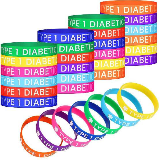 Sumind 24 Pieces Type 1 Diabetes Silicone Wristbands Diabetes Awareness Stretch Bracelets Multicolored Diabetes Prevention Rubber Wristbands, 8