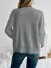 2024 European & American Casual Pearl Round Neck Long Sleeve Black Cardigan Coat