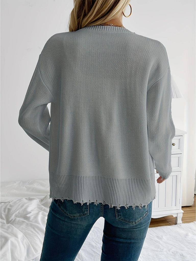 2024 European & American Casual Pearl Round Neck Long Sleeve Black Cardigan Coat