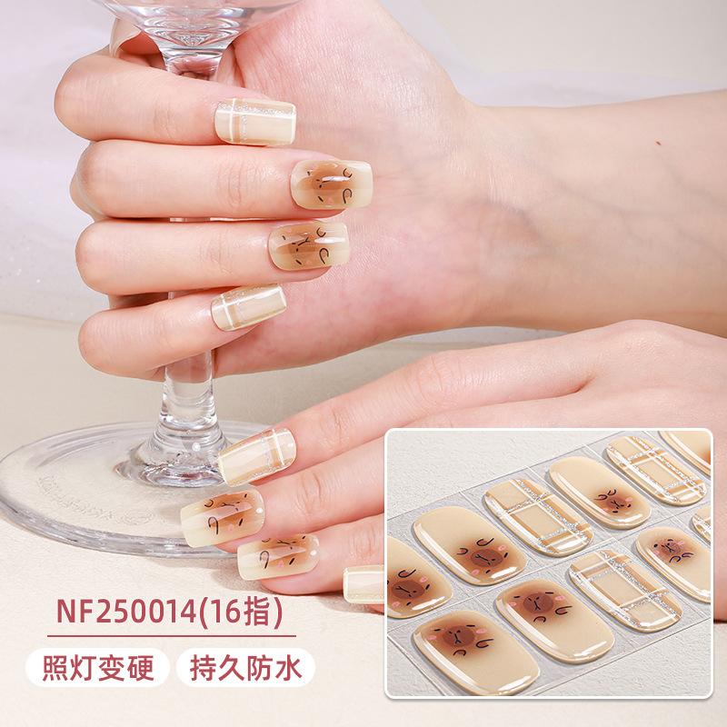 Gel nail sticker waterproof French smudge flash nail sticker UV semi-cured nail sticker cartoon