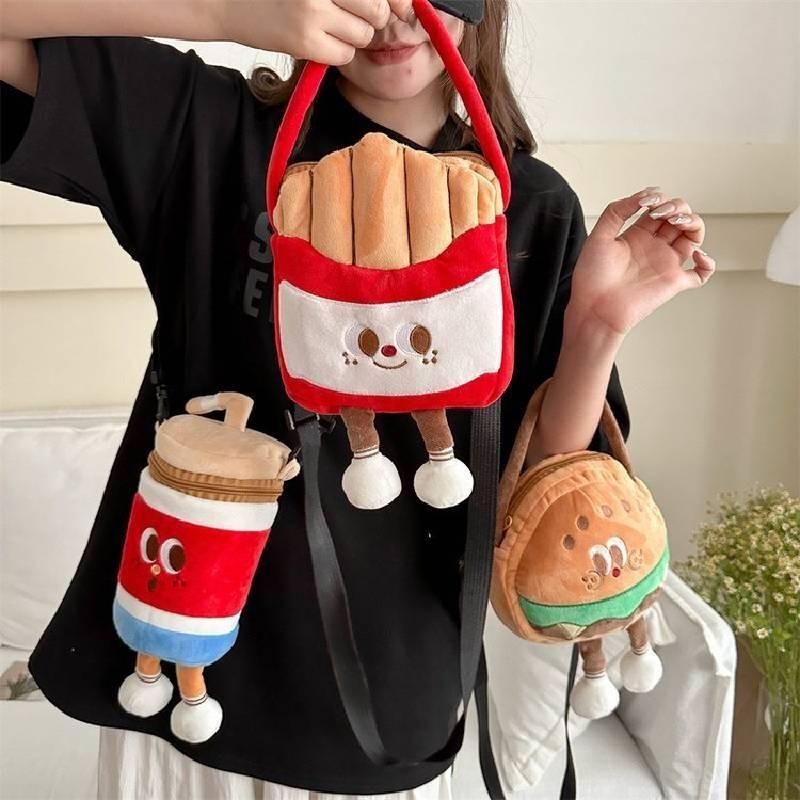Adorable Plush Cartoon Burger Fries Soda Crossbody Bag Perfect For Girls