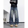 Amerikanische Retro-Wasch-Karos Kontrast-Jeans Frühling Trendige Marke Alte Lockere Weite Hosen Ganoven-Schönheit Säbelhosen