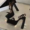 Eilyken Summer Fashion Platform Heels Narrow Band Square Toe Woman Sandals Buckle Strap Party Dress Shoes
