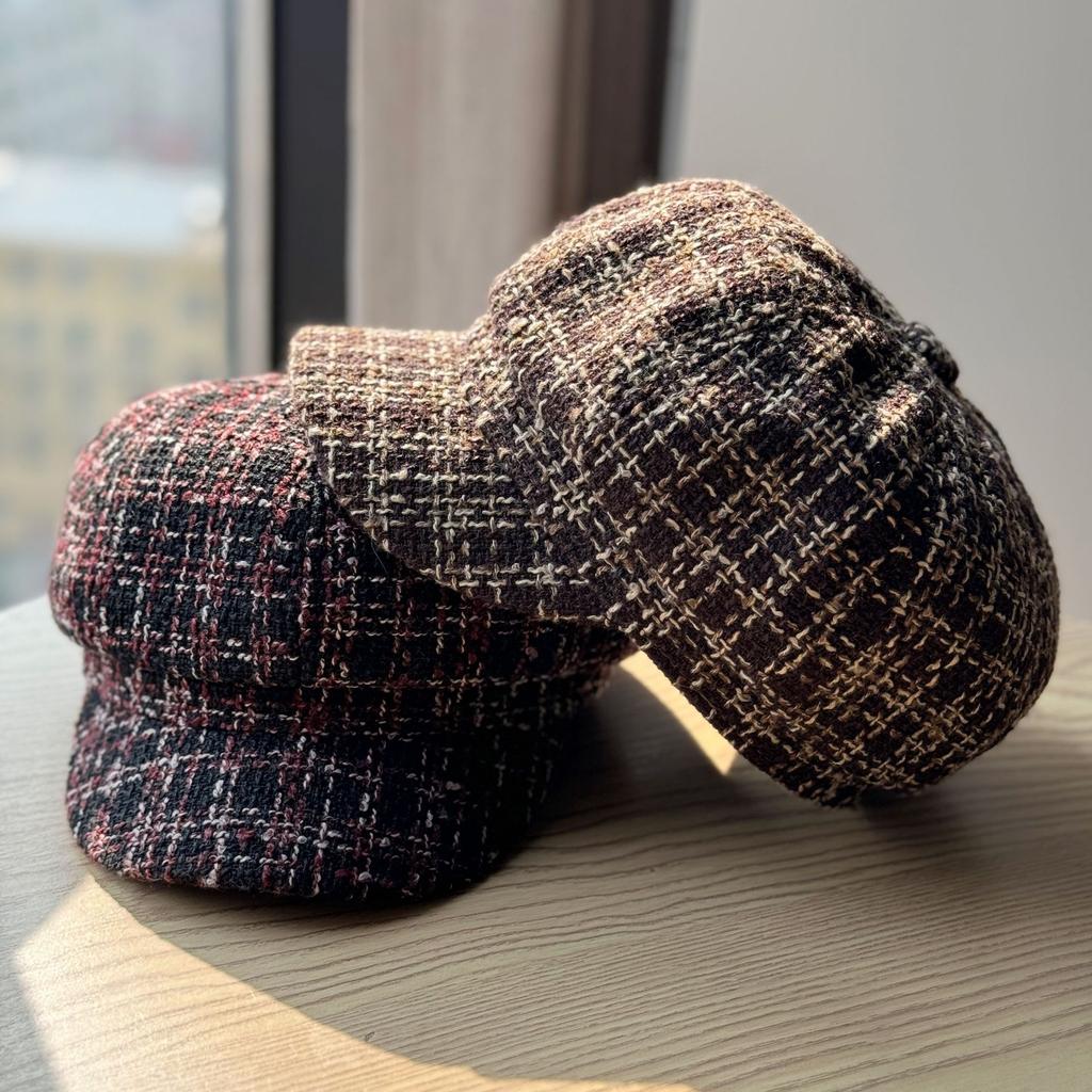 Small Fragrant Style Octagonal Hat for Women in Autumn and Winter Fashionable and Versatile Small Beret Temperament Newsboy Painter Hat