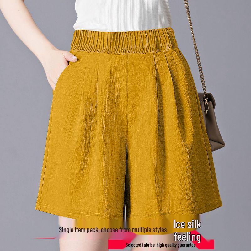 Ice Silk Women's Plus Size Summer Capris: Loose Straight, High Waist, Casual Wide Leg Shorts