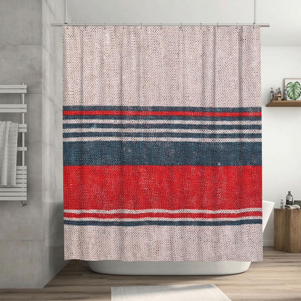 Modern Striped Bath Shower Curtain Red Blue Decorative Fabric Shower Curtain For Bathroom With Silver Grommet Top Universal Fit