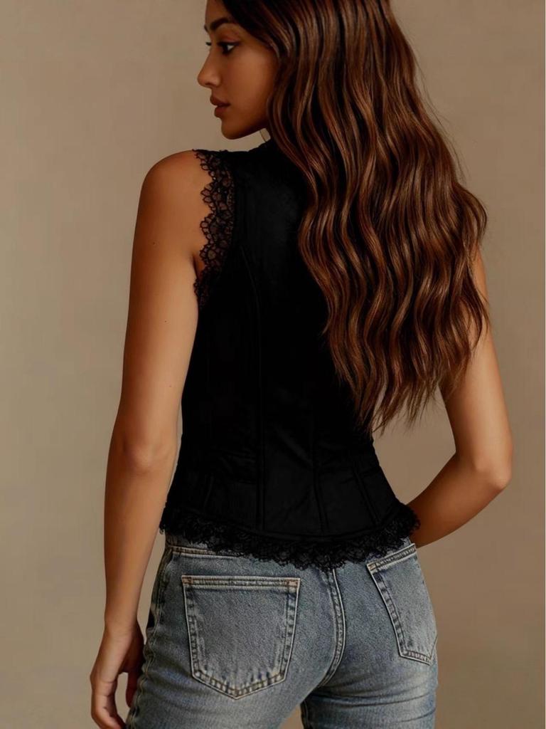 2025 Suede Velour V-neck Tank Top - European & American Style for Women