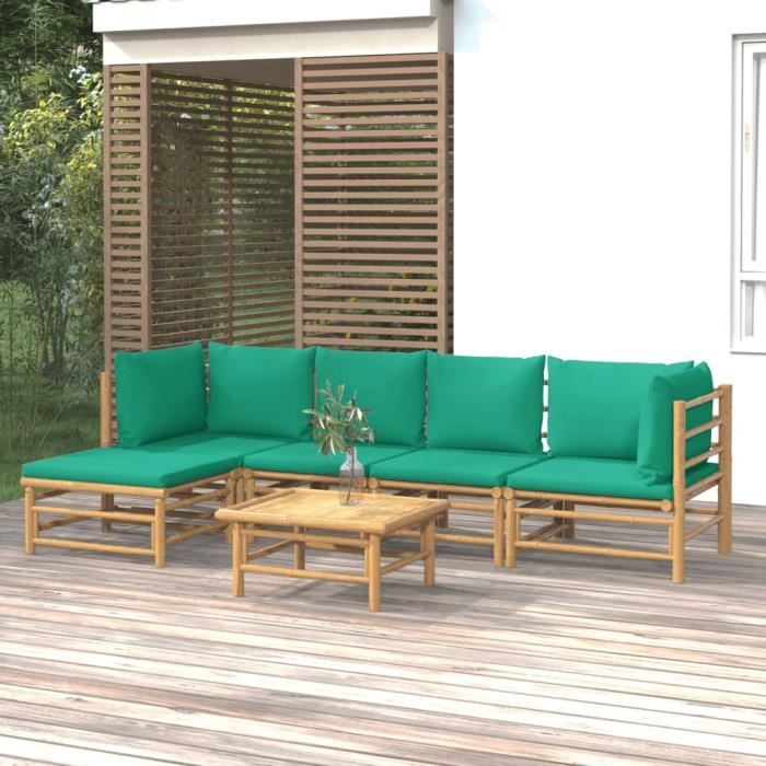 VidaXL Salon de jardin 6 pcs avec coussins vert bambou 3155148